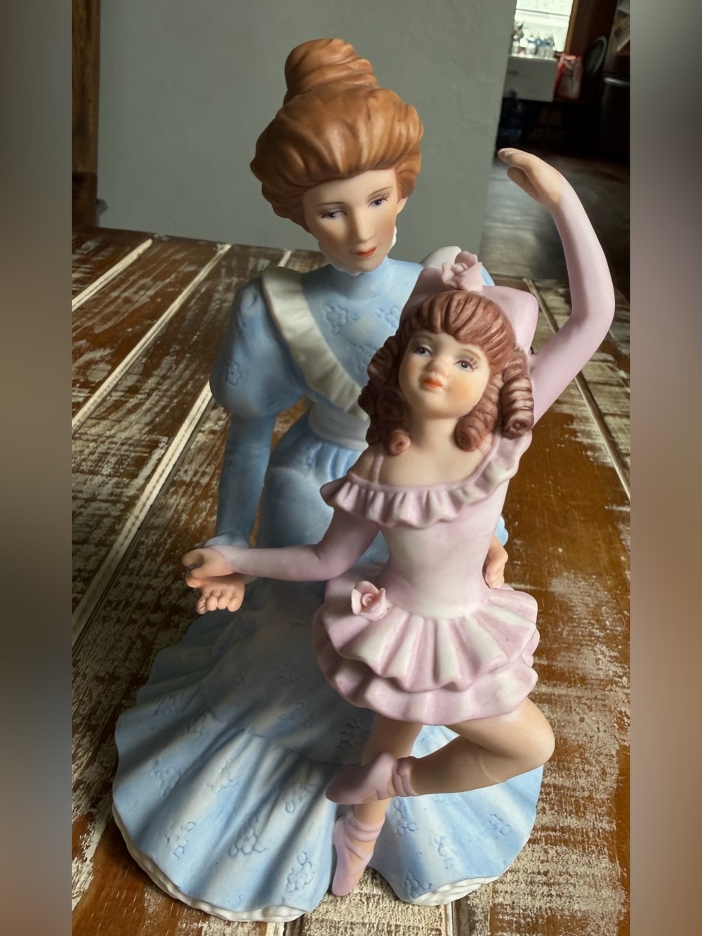 Porcelain Mother and Ballerina Figurine - Pink and Light Blue